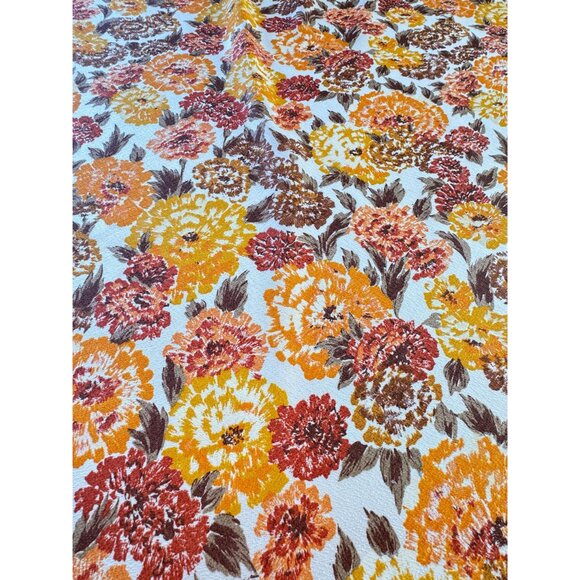 Vintage 1970s pleated curtain, large orange brown and yellow flowers - Picture 5 of 10